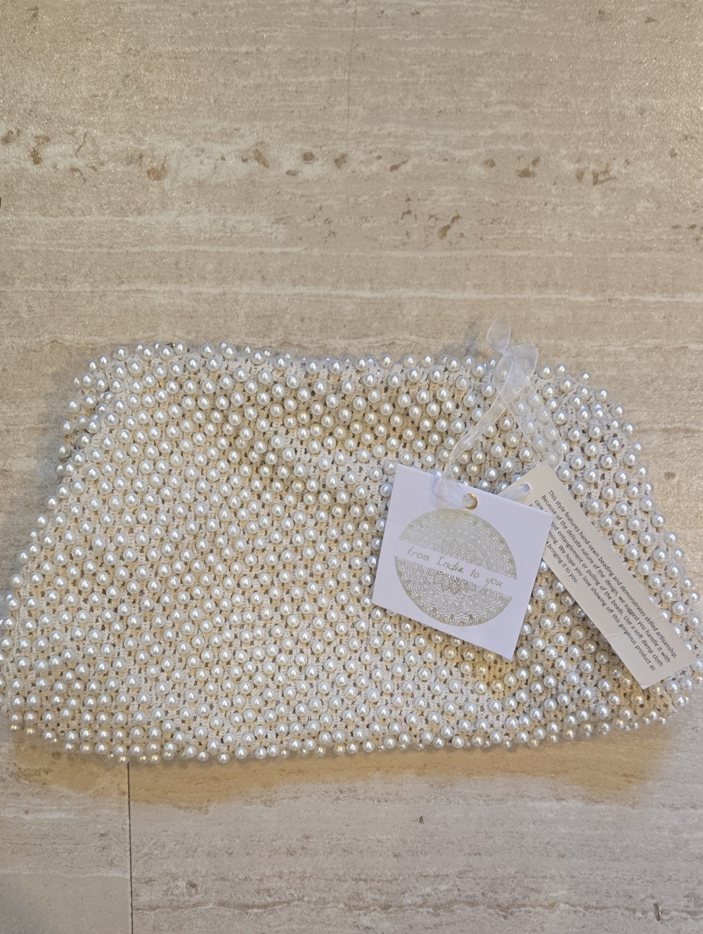 New From India to You Hand Embellished Beaded Pearl Accent Versatile Clutch